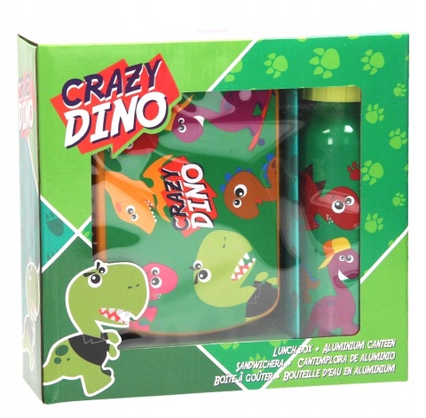 Bidon aluminiowy 500ml + śniadaniówka w pudełku dinozaury Crazy Dino Bidon aluminiowy 500ml + śniadaniówka w pudełku dinozaury Crazy Dino