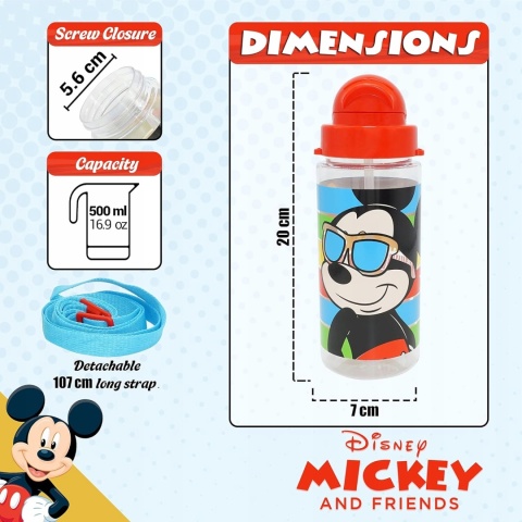 Bidon butelka na wodę ze słomką i paskiem Tritan Myszka Miki Mickey