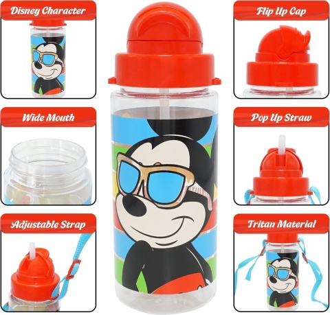 Bidon butelka na wodę ze słomką i paskiem Tritan Myszka Miki Mickey