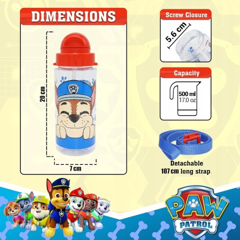 Bidon butelka na wodę ze słomką i paskiem Tritan Psi patrol Chase 500ml