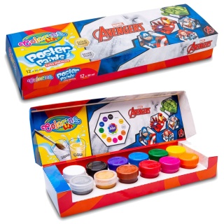 Farby plakatowe Colorino 20 ml 12 kolorów złota srebrna Avengers