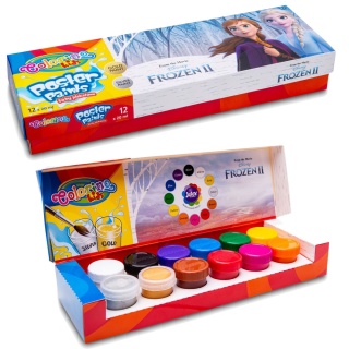 Farby plakatowe Colorino 20 ml 12 kolorów złota srebrna Kraina Lodu