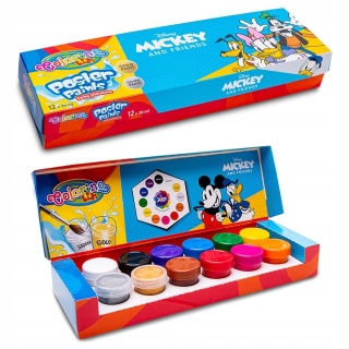 Farby plakatowe Colorino 20 ml 12 kolorów złota srebrna Myszka Miki Mickey