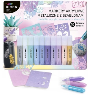 Markery farby w pisaku arylowe metaliczne z szablonami KIDEA 10 kolorów