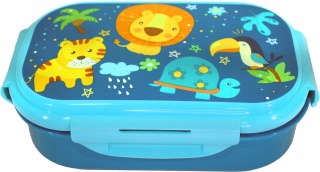 ŚNIADANIÓWKA lunchbox dwukomorowa + sztućce widelec DŻUNGLA LEW ŻÓŁW TYGRYS