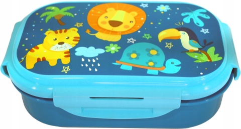 ŚNIADANIÓWKA lunchbox dwukomorowa + sztućce widelec DŻUNGLA LEW ŻÓŁW TYGRYS