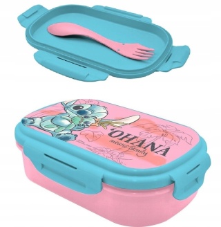 ŚNIADANIÓWKA lunchbox dwukomorowa + sztućce widelec Lilo i Stitch Stich