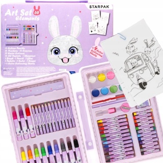 Zestaw artystyczny plastyczny kredki farby flamastry Króliczek 68 el