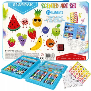 Zestaw artystyczny plastyczny kredki farby flamastry naklejki ZAPACHOWY 91e