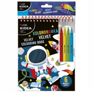 Kolorowanka kosmos velvet 6 arkuszy + 4 flamastry