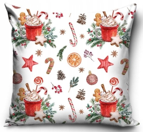 Poszewka na poduszkę 40x40 jasiek świąteczna pierniki bombki szyszki