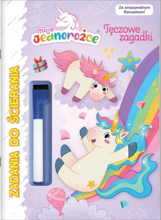 Zadania do ścierania Tęczowe zagadki Jednorożce + flamaster wymazywalny