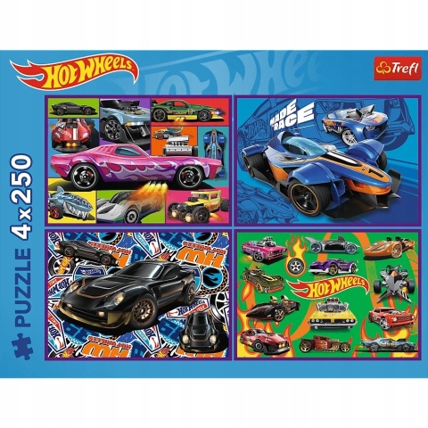 Puzzle Trefl Hot Wheels auta wyścigowe 4w1 4x 250 el 33,9x23,9 cm