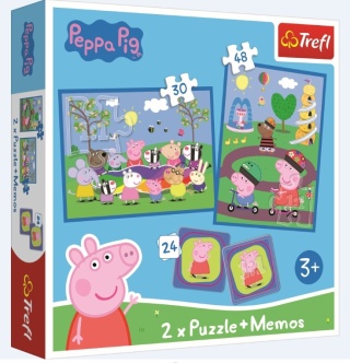 ŚWINKA PEPPA Trefl Radosne chwile ze Świnką Puzzle 2w1 48 30 MEMO 24 el