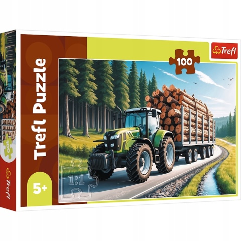 Ciągnik leśny traktor z przyczepą z drewnem Puzzle Trefl 100 EL 16493