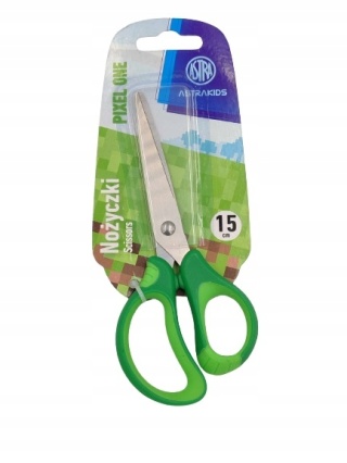 Nożyczki szkolne Astra Pixel 15 cm z gumową rączką zielone 1 szt