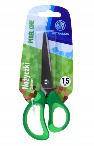 Nożyczki szkolne Astra Pixel 15 cm z gumową rączką zielone 1 szt
