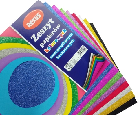 Papier kolorowy brokatowy samoprzylepny 8 arkuszy A4 Rexus