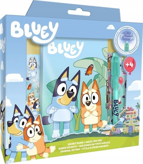 Bluey i Bingo pieski sekretny pamiętnik naklejki długopis UV
