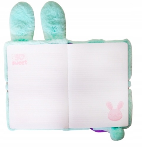 Notatnik pamiętnik sekretny pluszowy kudłacz z kłódką miętowy króliczek A5