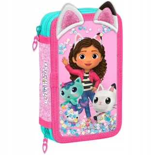 Piórnik dwukomorowy z wyposażeniem KOCI DOMEK GABI