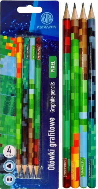 Ołówek trójkątny HB Pixel dla fanów minecraft ASTRA 4 szt