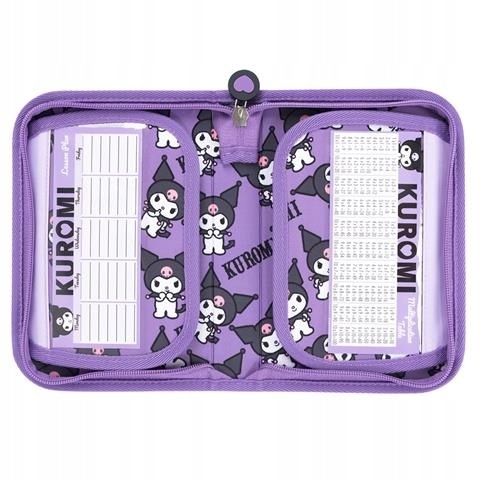 Piórnik bez wyposażenia rozkładany pojedynczy plan lekcji Kuromi violet