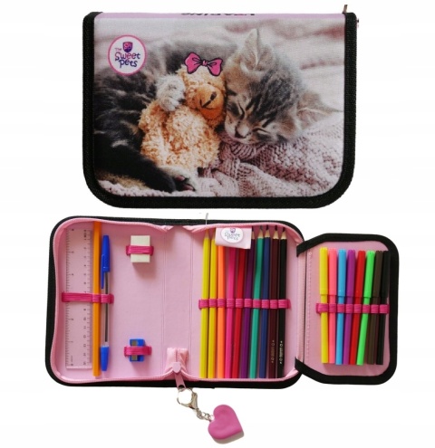 Piórnik rozkładany z wyposażeniem plan lekcji kot kotek Sweet pets