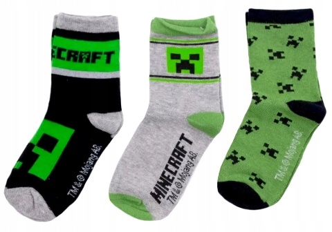 Skarpety skarpetki MINECRAFT CREEPER skarpetki chłopięce 3-pak 27/30 Skarpety skarpetki MINECRAFT CREEPER skarpetki chłopięce 3-pak 27/30
