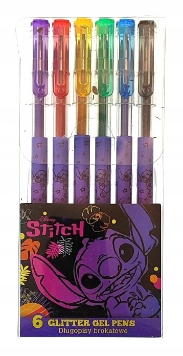Długopisy żelowe brokatowe Lilo i Stitch Stich 6 sztuk Długopisy żelowe brokatowe Lilo i Stitch Stich 6 sztuk