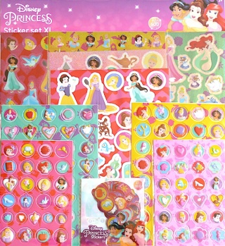 Naklejki metaliczne wypukłe Disney Księżniczki Syrenka Aladyn Bella 500 SZT