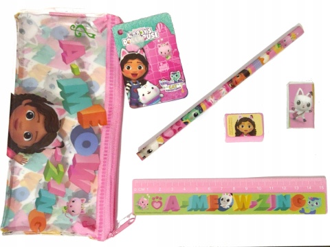 Piórnik saszetka ołówek gumka linijka KOCI DOMEK