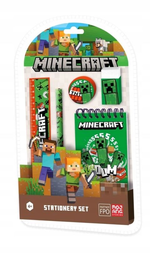 Zestaw przyborów do pisania notes ołówek linijka gumka 5 el Minecraft