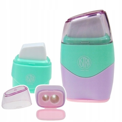 Temperówka strugaczka podwójna z pojemnikiem z gumką PASTEL Astra 2w1 1 szt