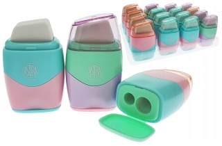 Temperówka strugaczka podwójna z pojemnikiem z gumką PASTEL Astra 2w1 1 szt