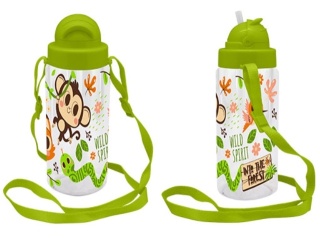 Bidon butelka ze słomką i paskiem Tritan LAS zwierzaki lis małpka wąż