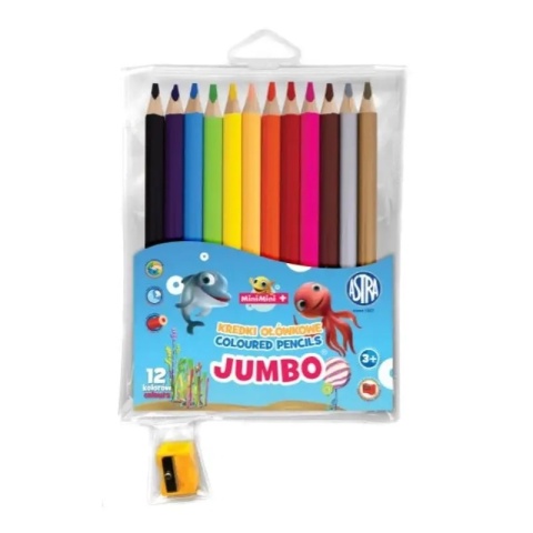 Kredki drewniane grube grafionowe 12 kol temperówka Rybka Minimini Astra Kredki drewniane grube grafionowe 12 kol temperówka Rybka Minimini Astra