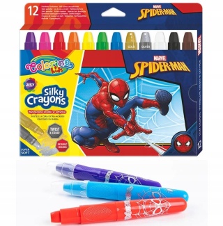 Kredki jedwabiste żelowe wykręcane 3w1 pastele akwarelowe Spiderman 12 kol