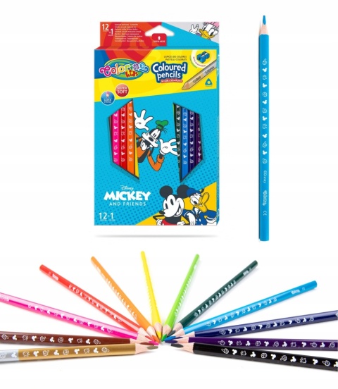 Kredki ołówkowe 12 + 1 kolorów złota srebrna myszka Miki Mickey Colorino
