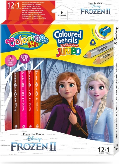 Kredki ołówkowe JUMBO grube 12 +1 kol. temperówka Kraina Lodu II Colorino