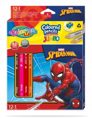 Kredki ołówkowe JUMBO grube 12 +1 kol. temperówka SPIDERMAN Colorino