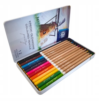 Kredki ołówkowe okrągłe w metalowym pudełku 12 kolorów ASTRA PRESTIGE