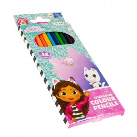 Kredki ołówkowe trójkątne 12 kolorów KOCI DOMEK GABI