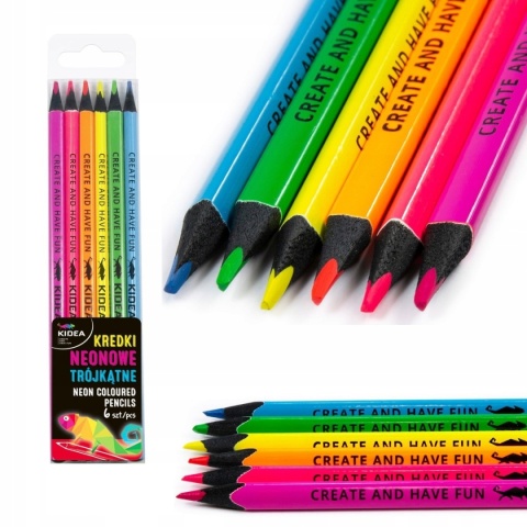Kredki ołówkowe trójkątne neonowe KIDEA 6 szt