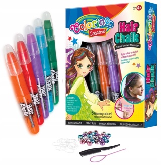 Pastele kredowe kredki kreda do włosów koraliki gumki Colorino