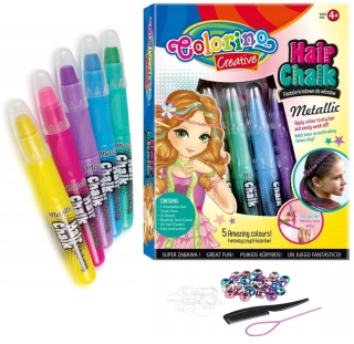 Pastele kredowe kredki kreda do włosów koraliki gumki metaliczne Colorino