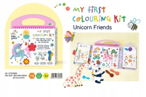 Zestaw kreatywny kredki z wosku pszczelego kolorowanka naklejki Unicorn