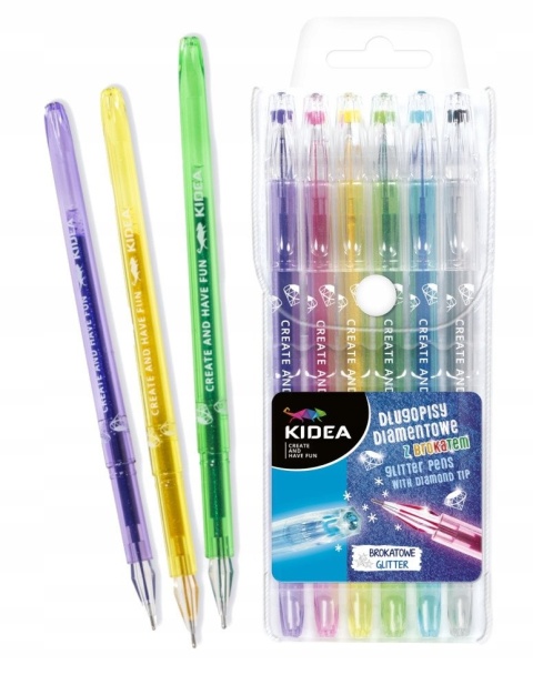 Długopisy żelowe diamentowe z brokatem KIDEA 6 szt Długopisy żelowe diamentowe z brokatem KIDEA 6 szt