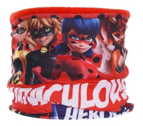 Ciepły komin szalik dziecięcy Biedronka i Czarny Kot opaska polarowa