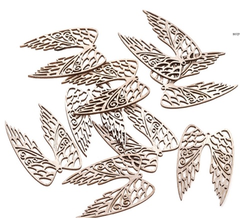 Skrzydła drewniane ażurowe kształty z drewna, 6 cm, 9 szt